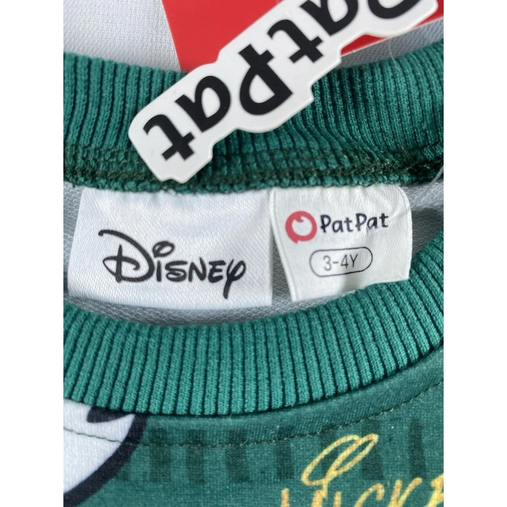 Disney PatPat Mickey Mouse Christmas Green Sweatshirt Santa Hat Toddler 3-4Y NEW